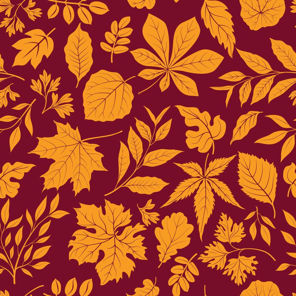 Autumn leaves stylish background. Fall seamless pattern with hand drawn leaves. Seasonal nature backdrop. vector