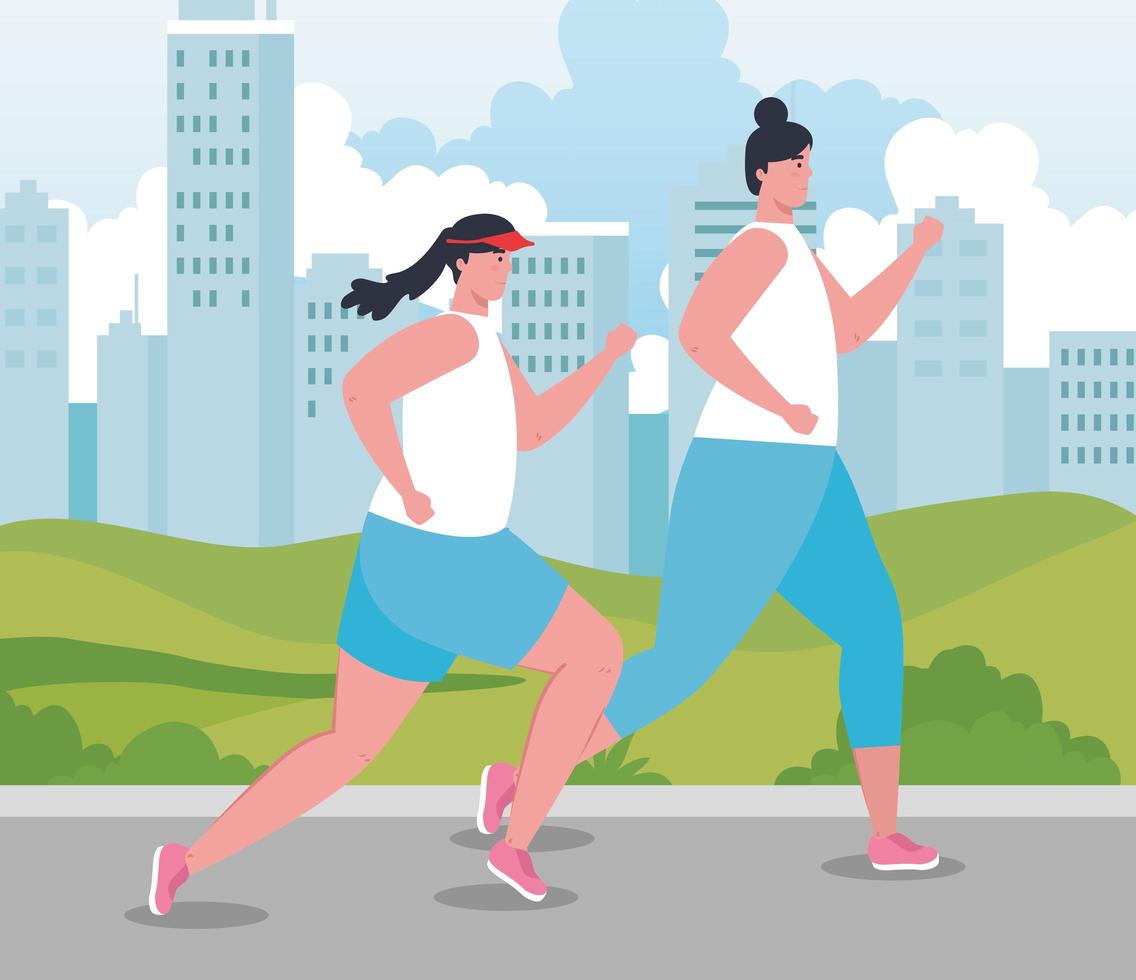 Marathoner women running outdoors vector