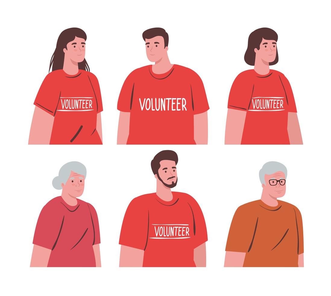 volunteer people with old couple, charity and social care donation concept vector