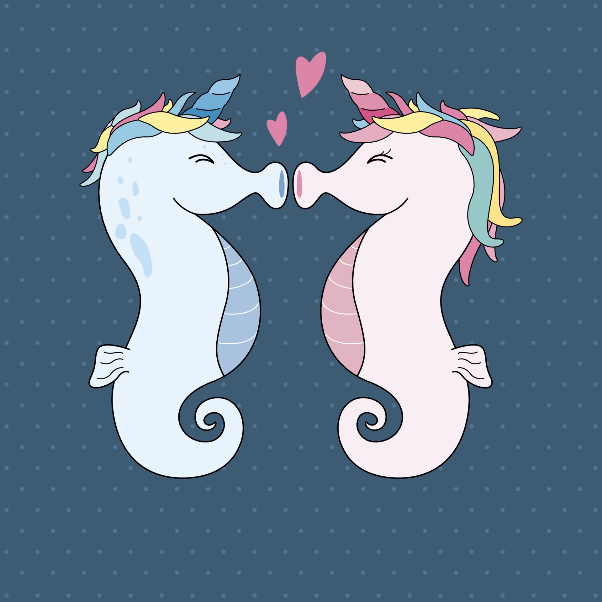 Unicorn seahorses kissing with heart vector illustration 2011043 Vector