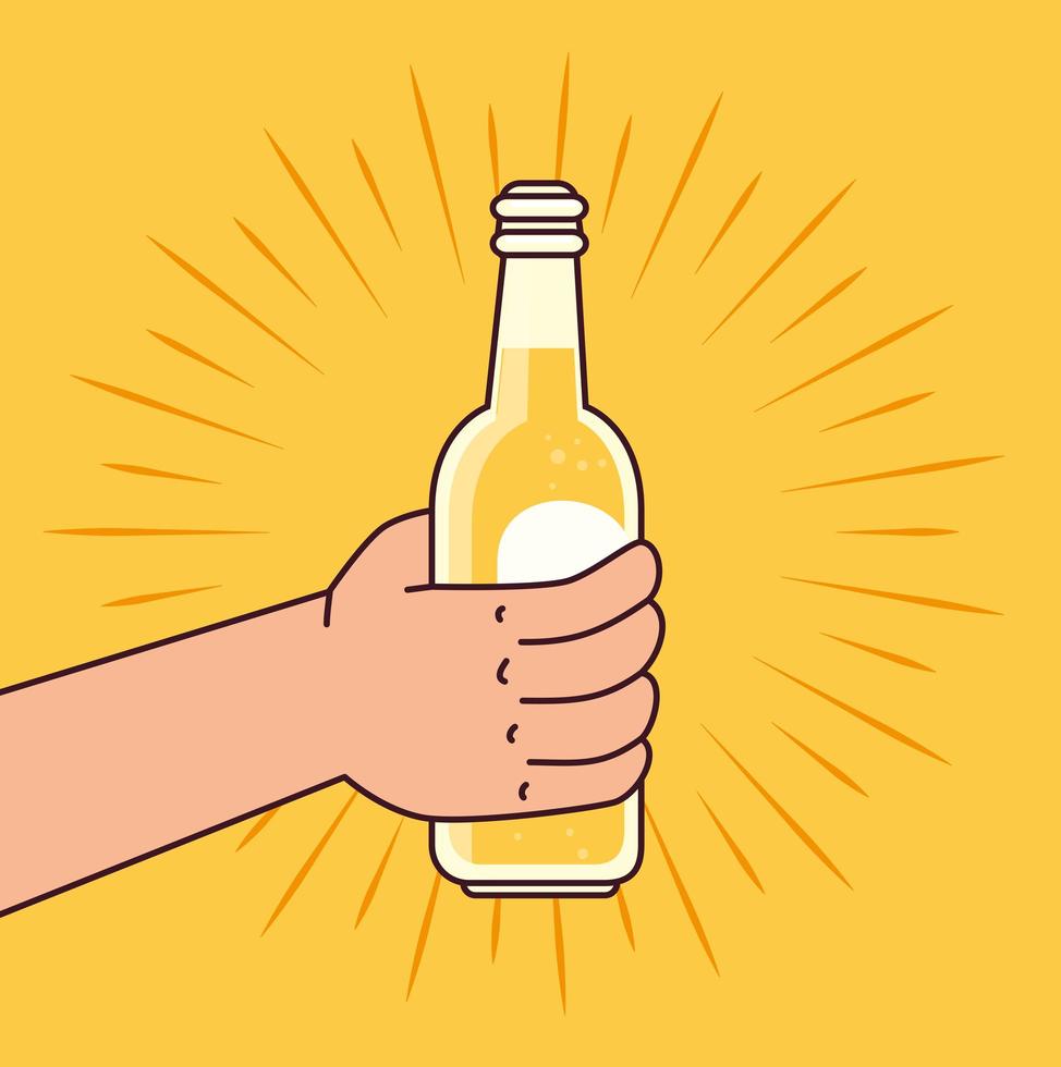 International beer day celebration with hand holding a beer bottle vector