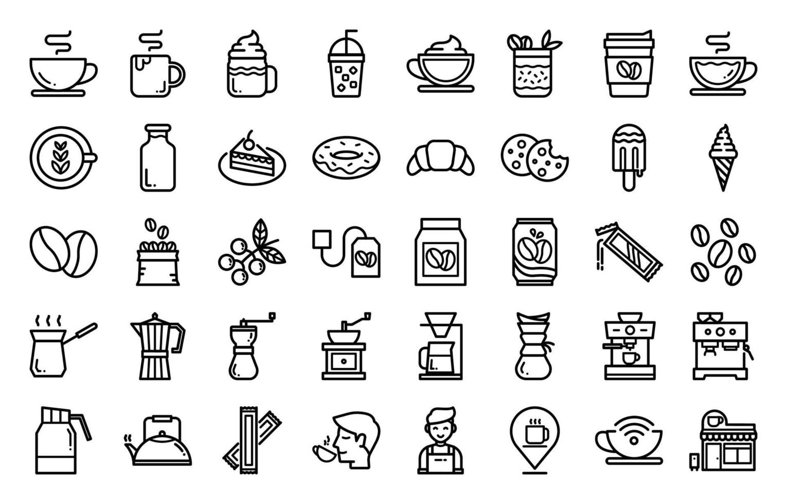 conjunto de iconos relacionados con el café, cafetera, cafetería y más. vector