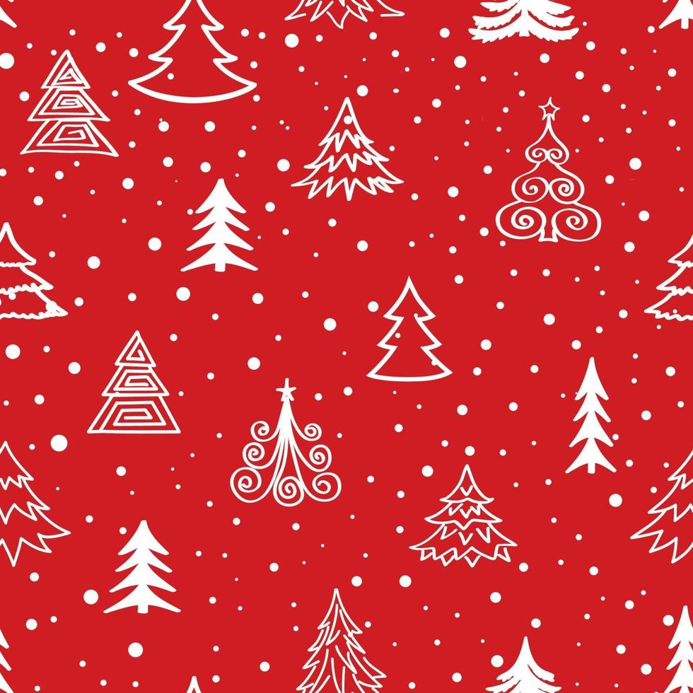 Christmas tree snow winter forest pattern. vector