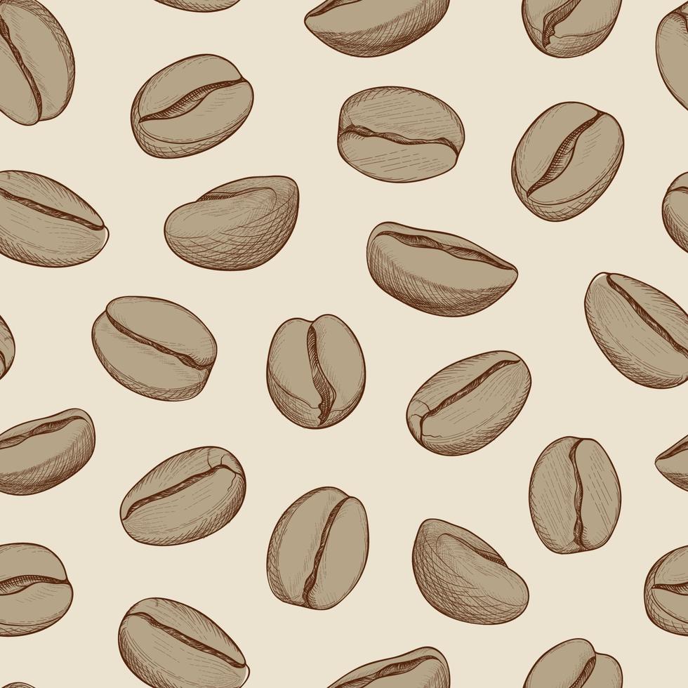 Coffee seamless pattern. Coffee beans hand-drawn sketch. Hot drink coffee background vector