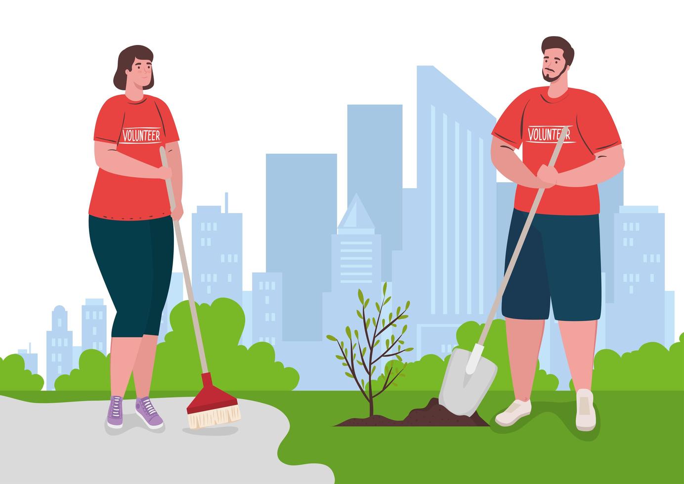 personas voluntarias plantando un árbol, concepto de estilo de vida ecológico vector