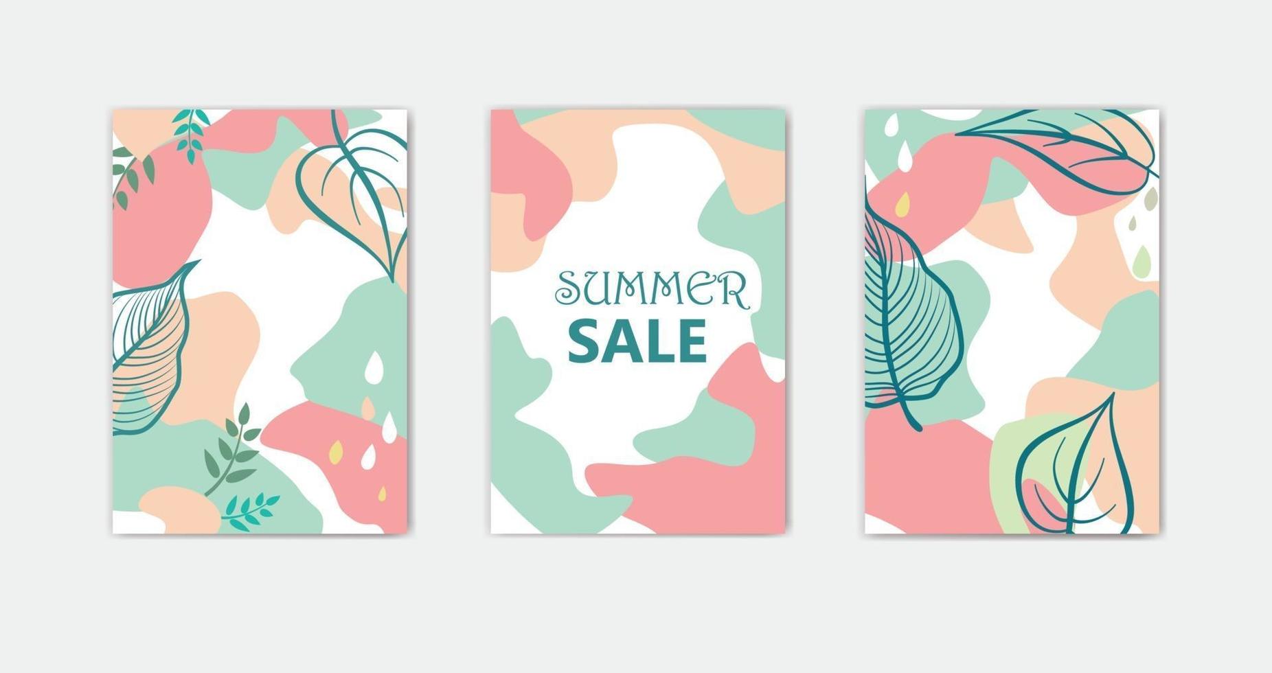 Conjunto de diseños de fondo floral abstracto para vacaciones de verano con hojas vector