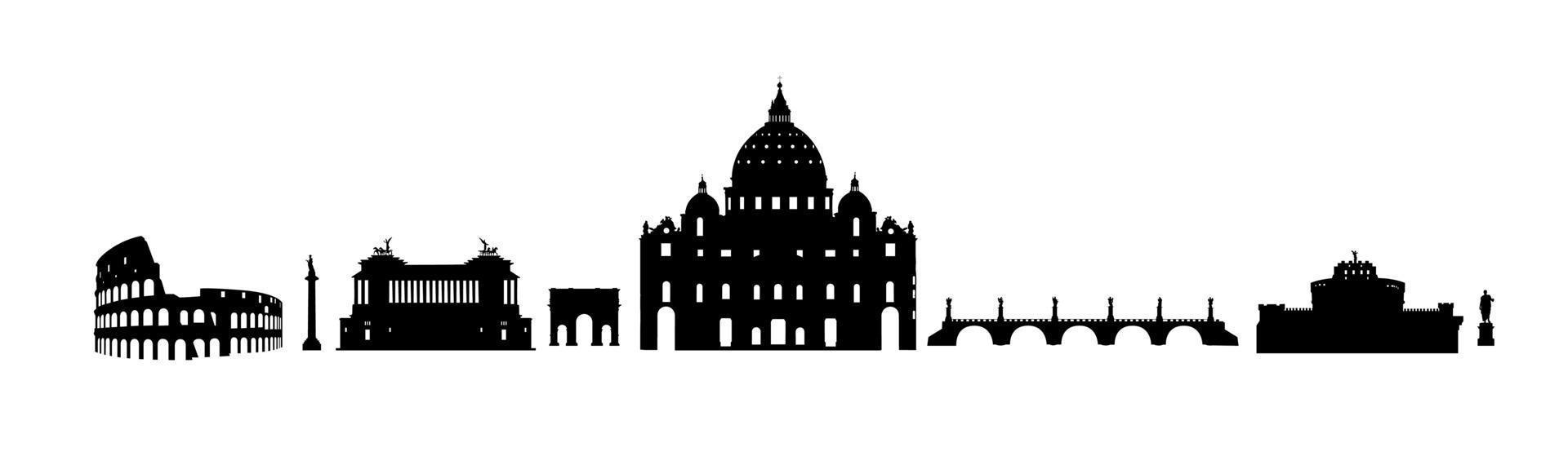 Rome travel architectural landark set. Italian famous places. Building silhouette icons. vector