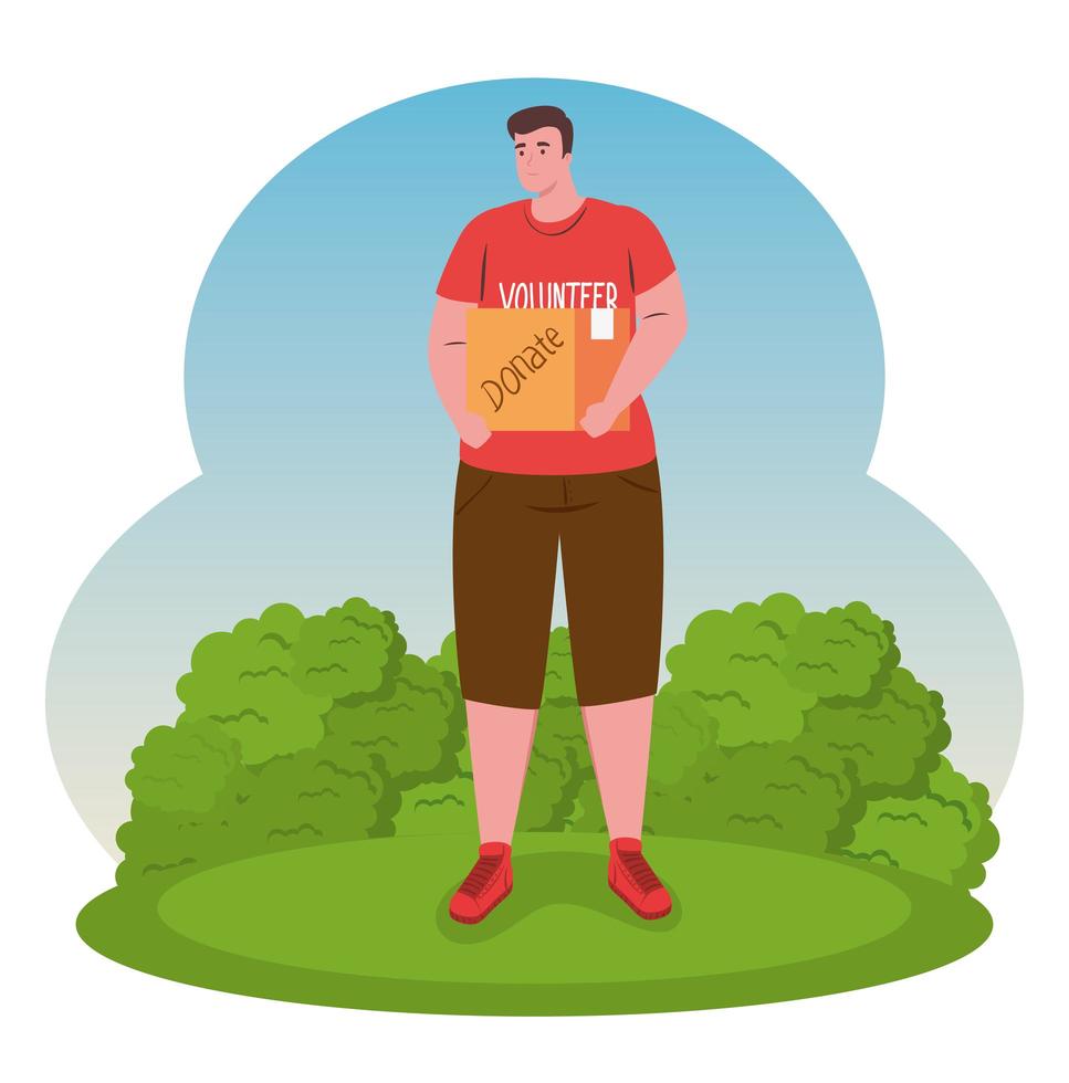 Volunteer man holding a donation bag vector