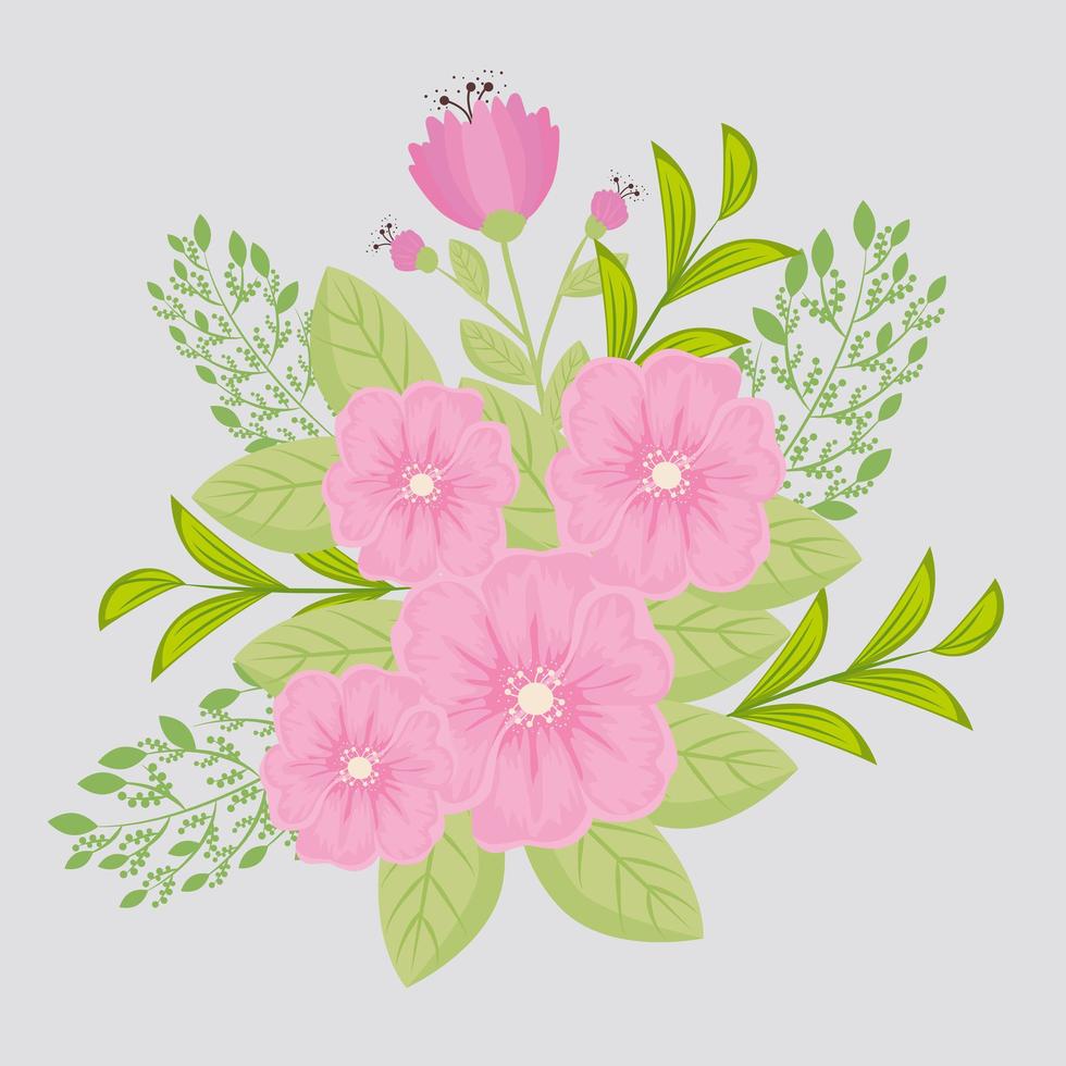 flores rosadas con ramas y hojas para la decoración de la naturaleza vector