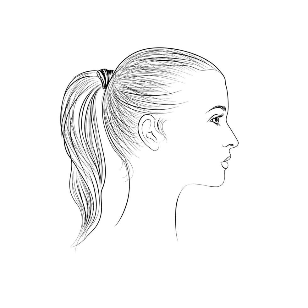 Woman face profile silhouette. Women hairstyle drawn icon. Lady portrait in retro style. vector