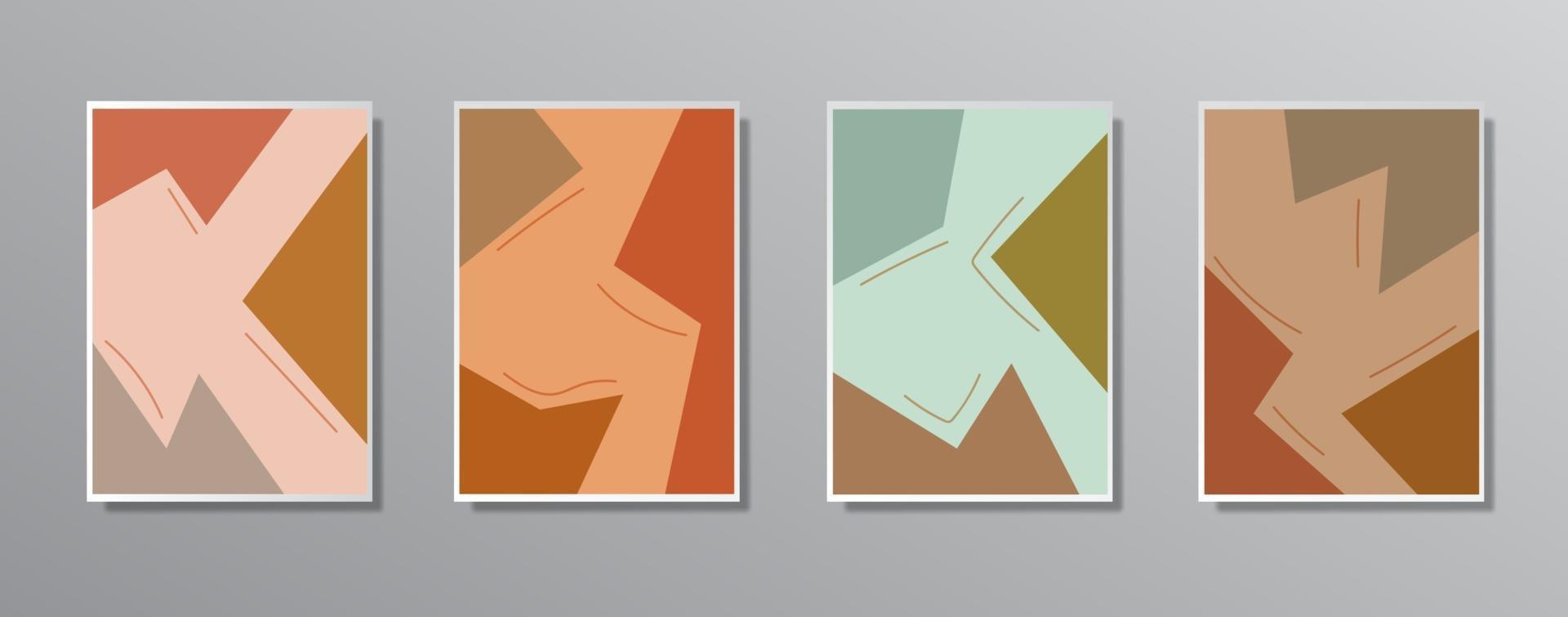 Set of creative minimalist hand drawn vintage neutral color illustrations vector