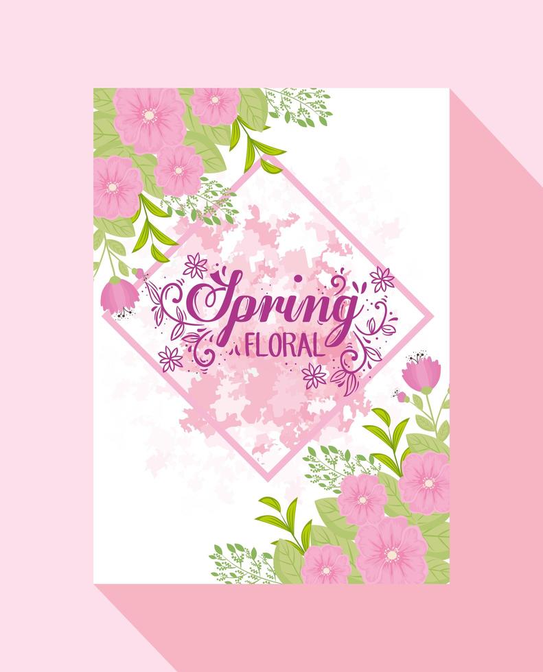 Cute floral spring card template with flowers vector