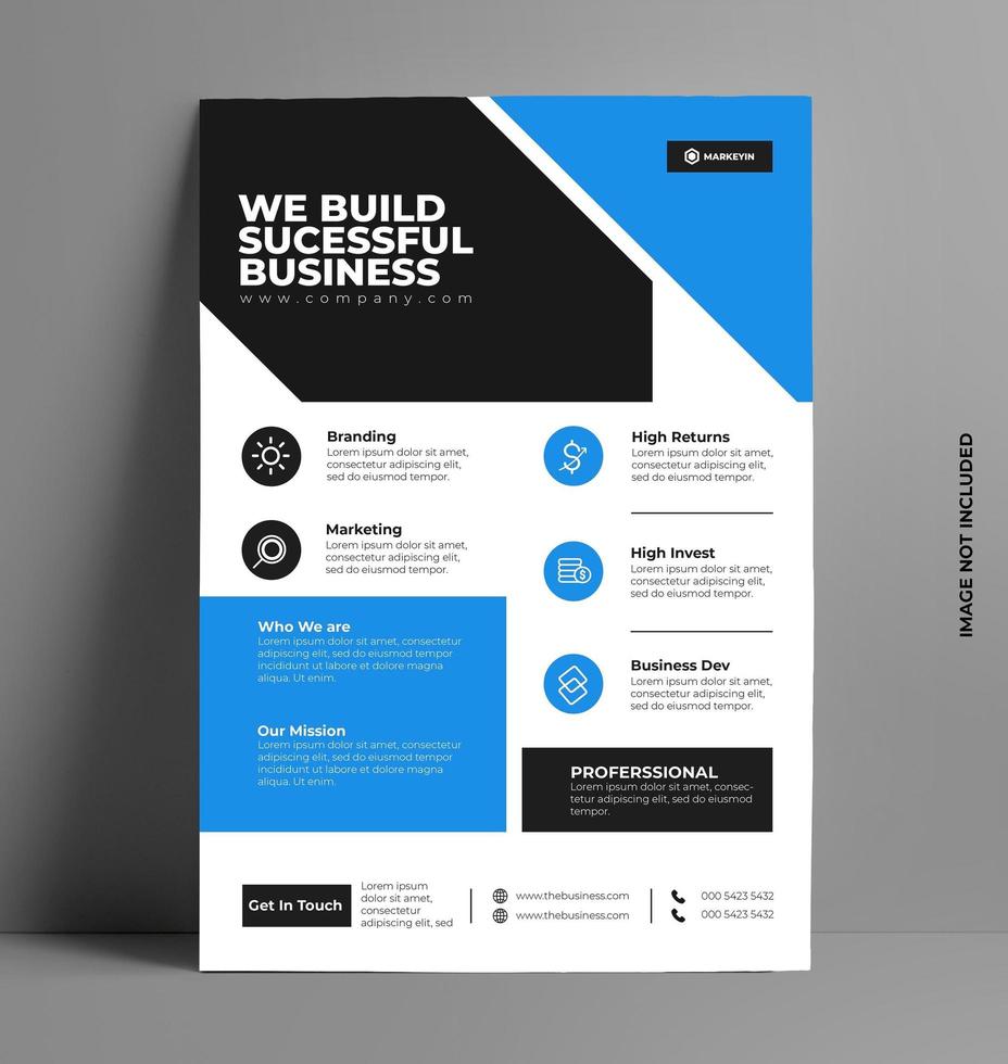 Blue and Black Flyer Layout Template in A4 Size. vector