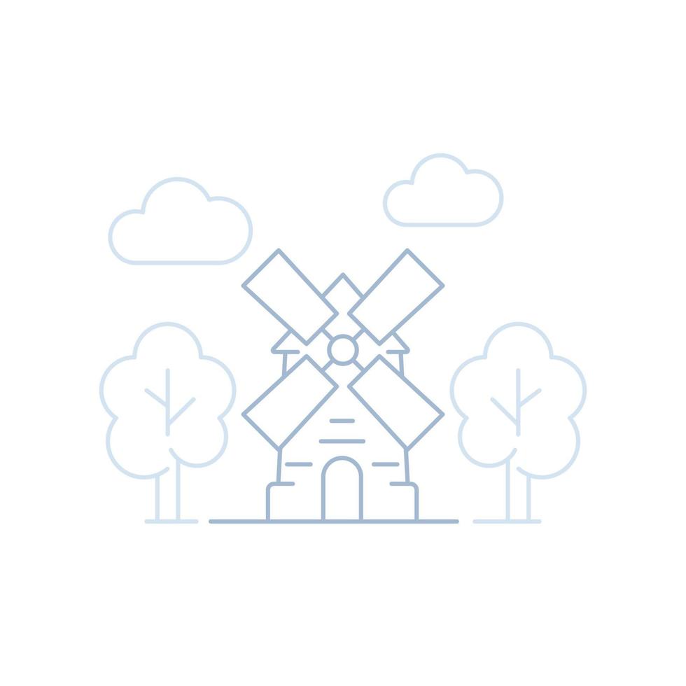 Mill icon, windmill line vector on white.eps