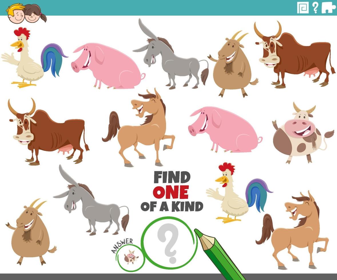 juego único para niños con animales de granja de dibujos animados vector