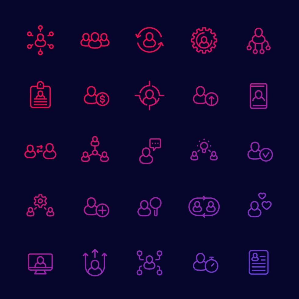 Human resources and personnel management, HR linear icons set, staff interaction and hiring.eps vector