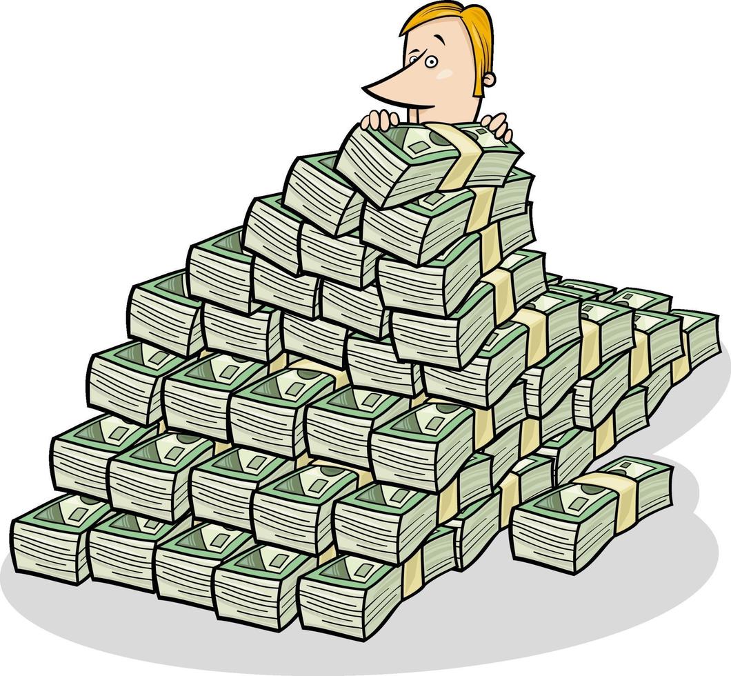 businessman and big pile of money concept cartoon vector