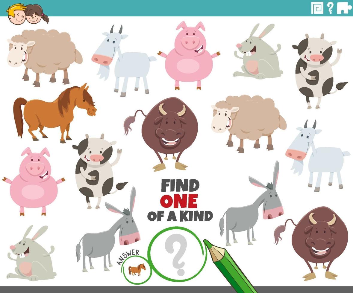 one of a kind game for children with cartoon farm animals vector