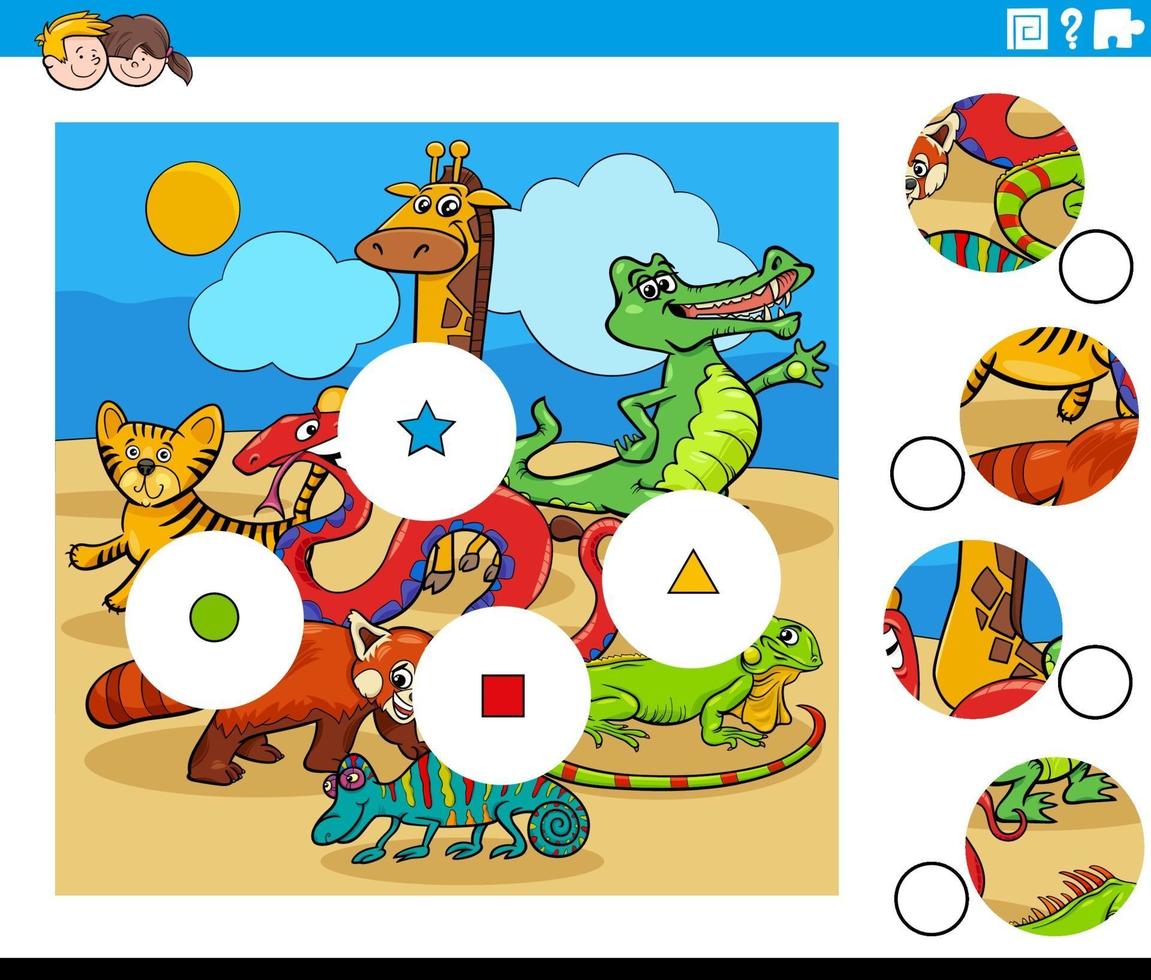 match pieces task with cartoon animal characters vector