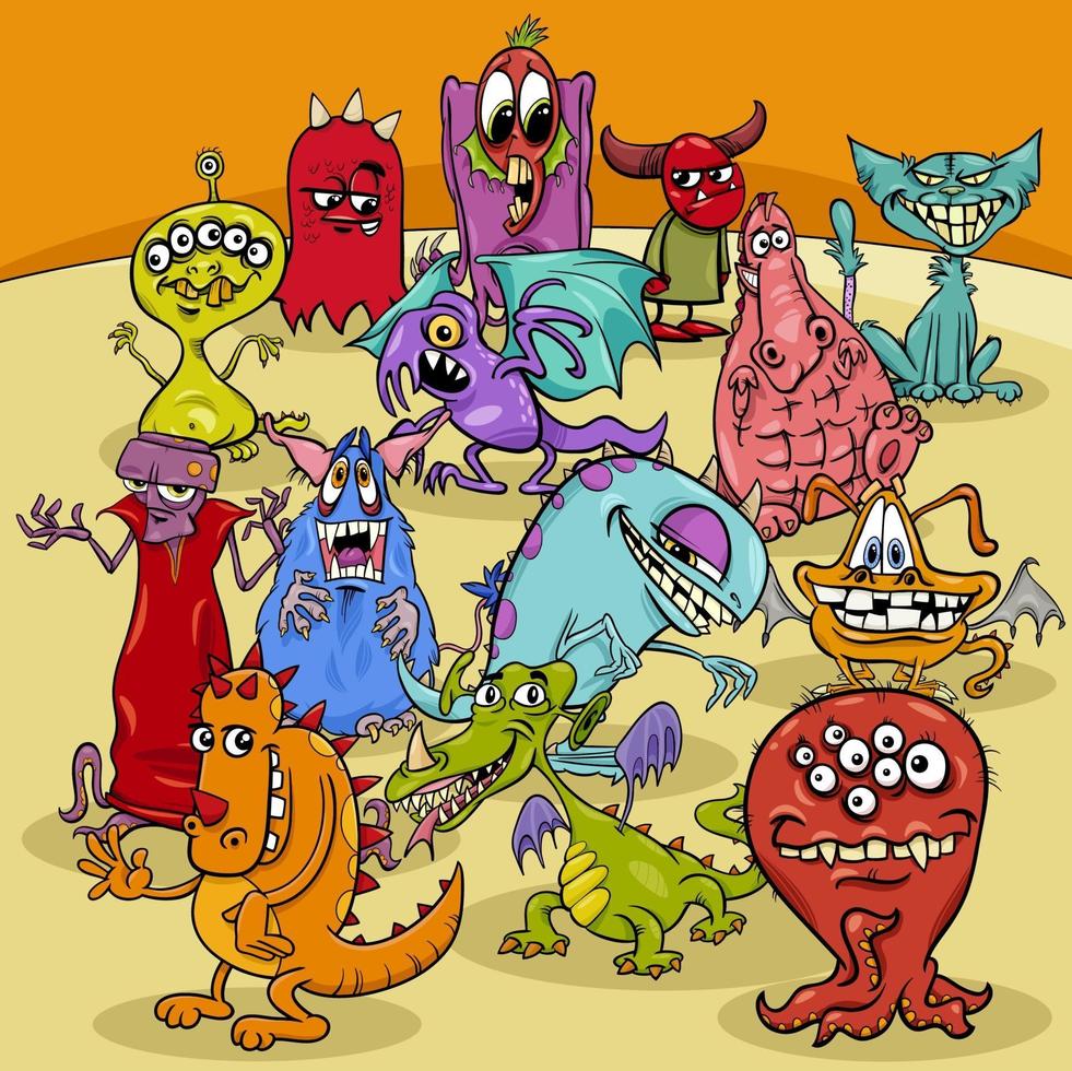 cartoon funny monster fantasy characters group vector