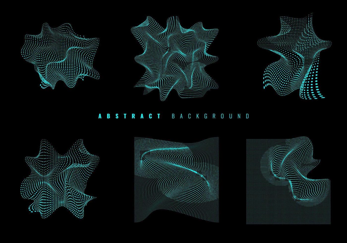 Set of blue glowing wavy particles. Modern wireframe background and texture. vector