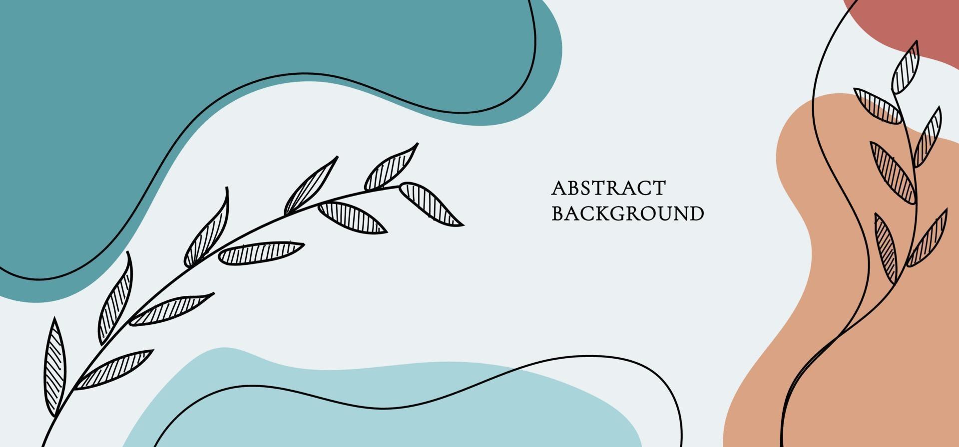 Banner web design template background with colored organic shapes, line art leaves. vector