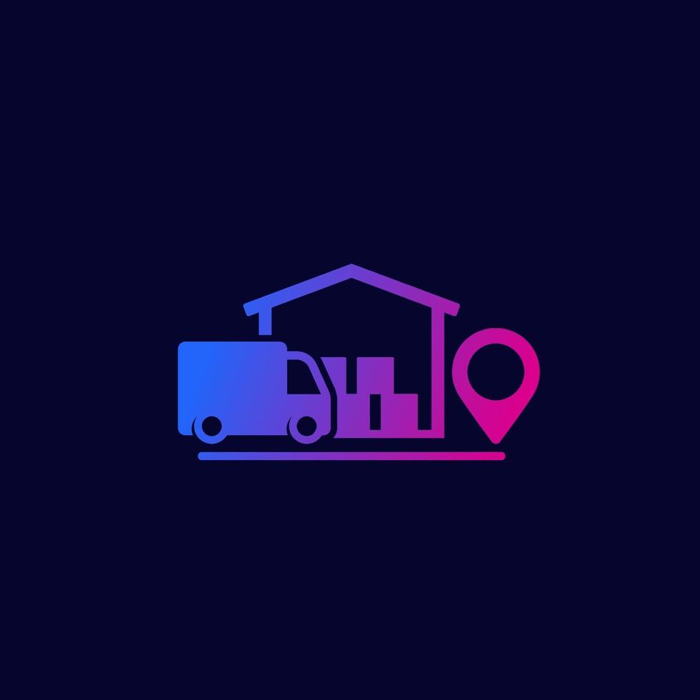 warehouse and van, delivery vector icon.eps