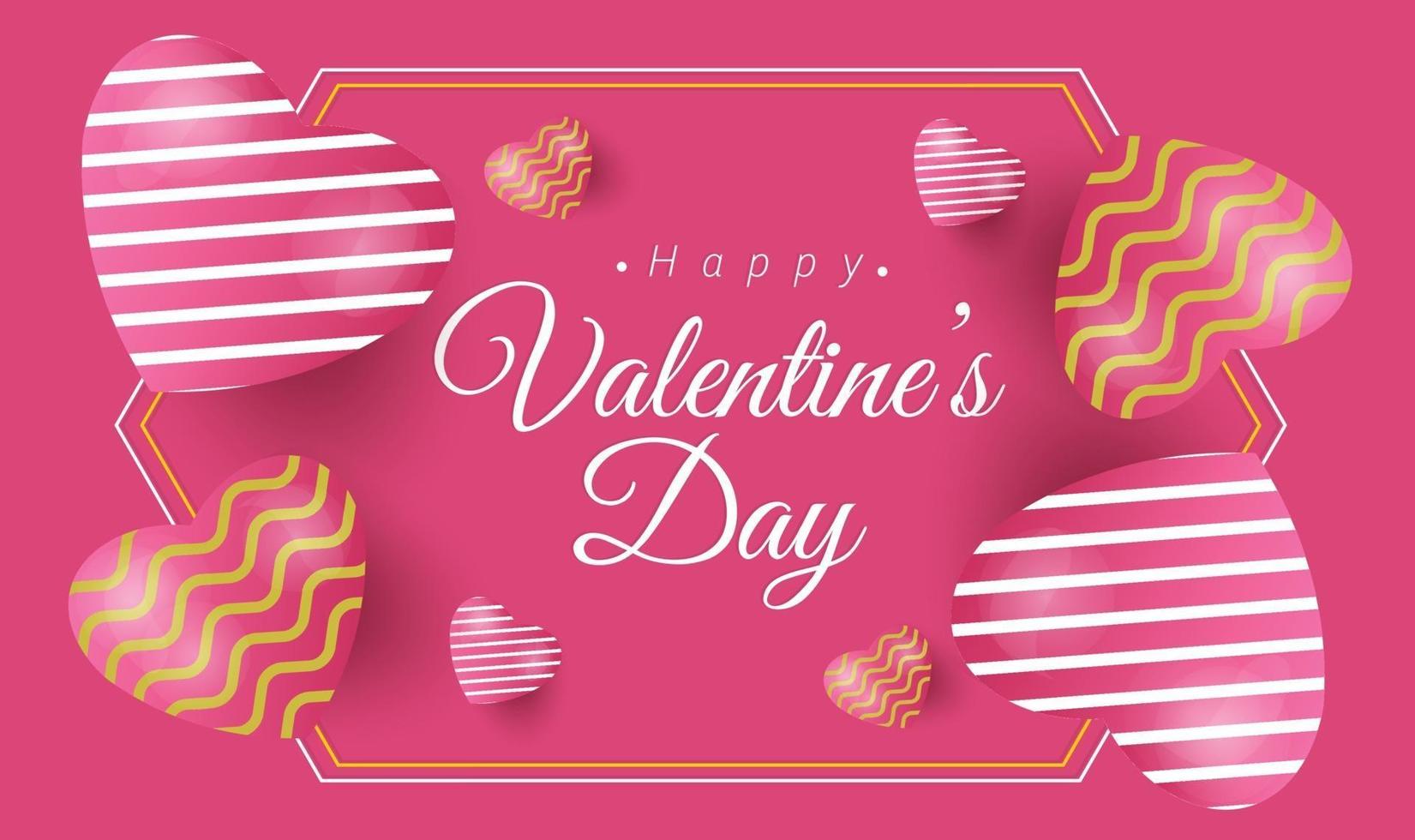 Happy Valentine's Day banner with white pink and yellow luxury hearts vector