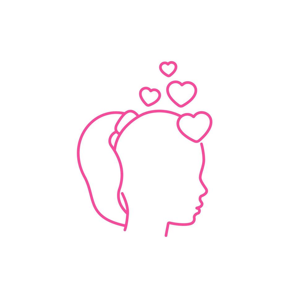 Girl head with hearts, affection or passion line icon.eps vector