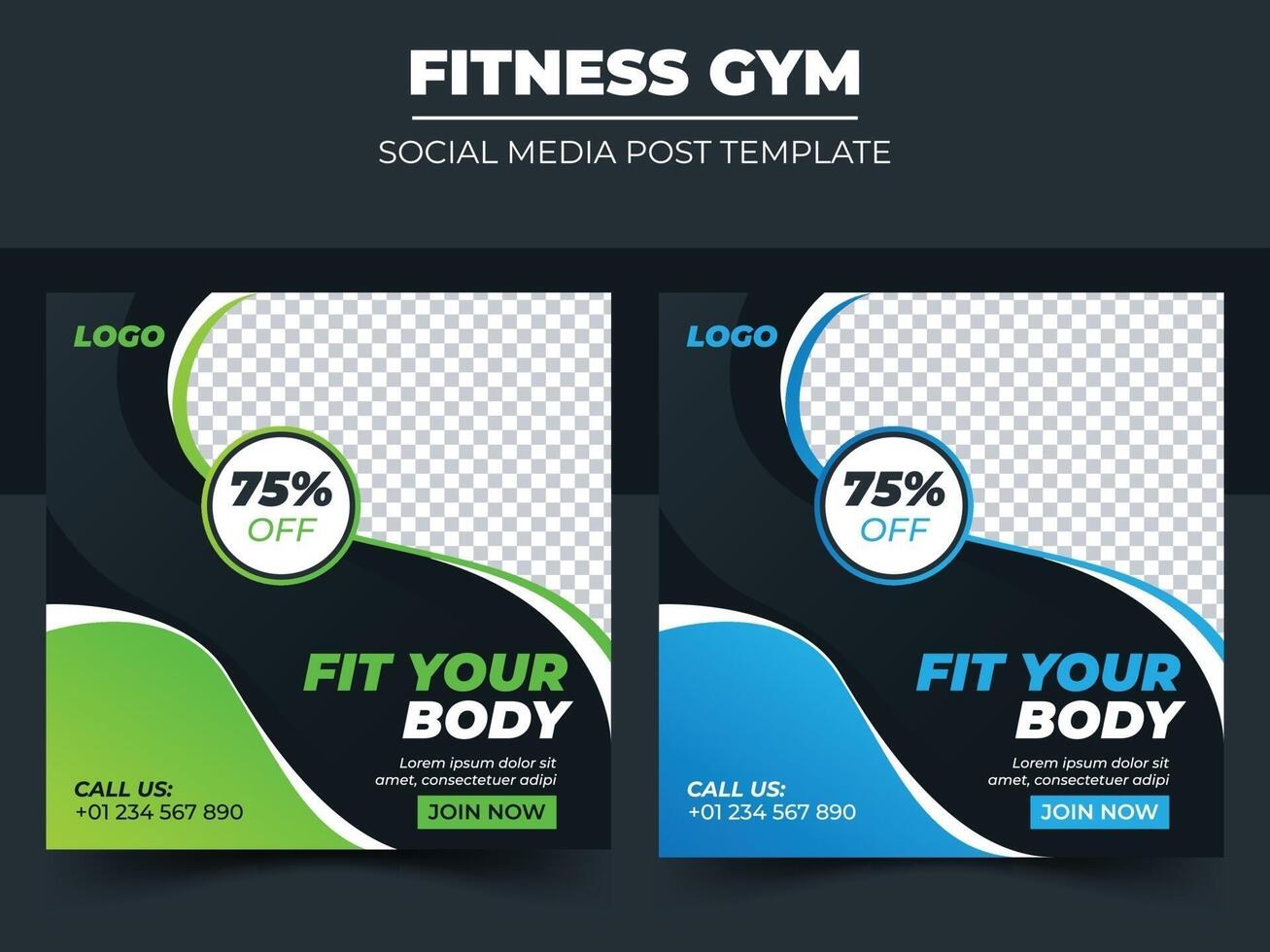 Fitness gym set social media post template design vector