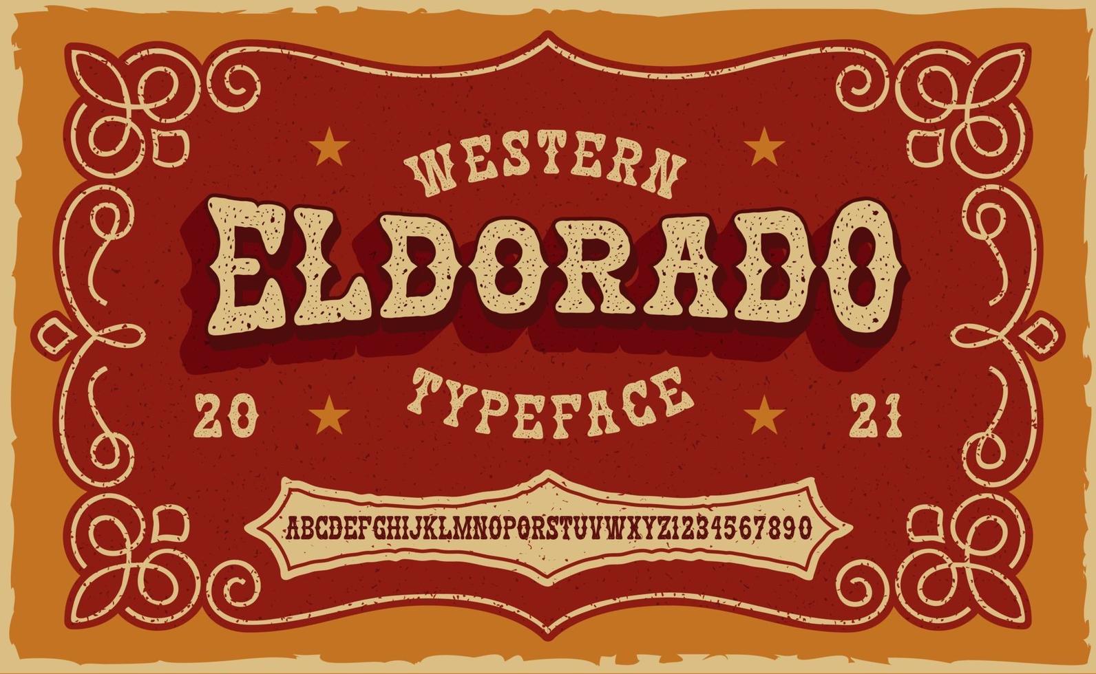 una fuente serif vintage en estilo occidental. esta fuente se ve mejor para frases cortas, titulares y se puede usar para muchos productos creativos, como estampados de camisetas, etiquetas de alcohol y muchos otros usos vector