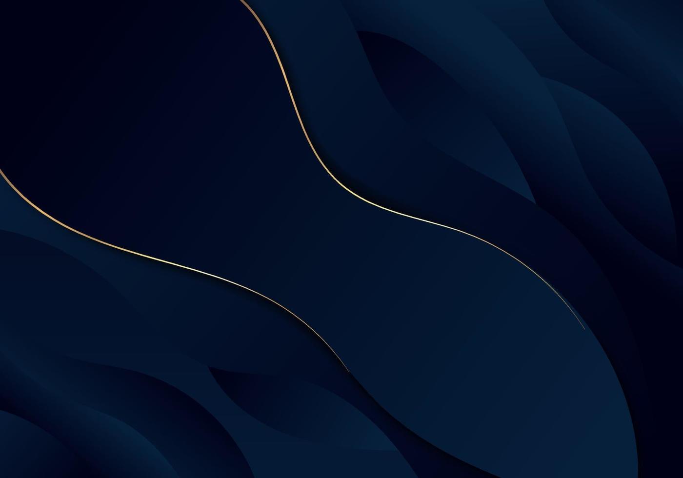 Fondo abstracto ola azul oscuro con línea dorada, estilo de lujo. vector