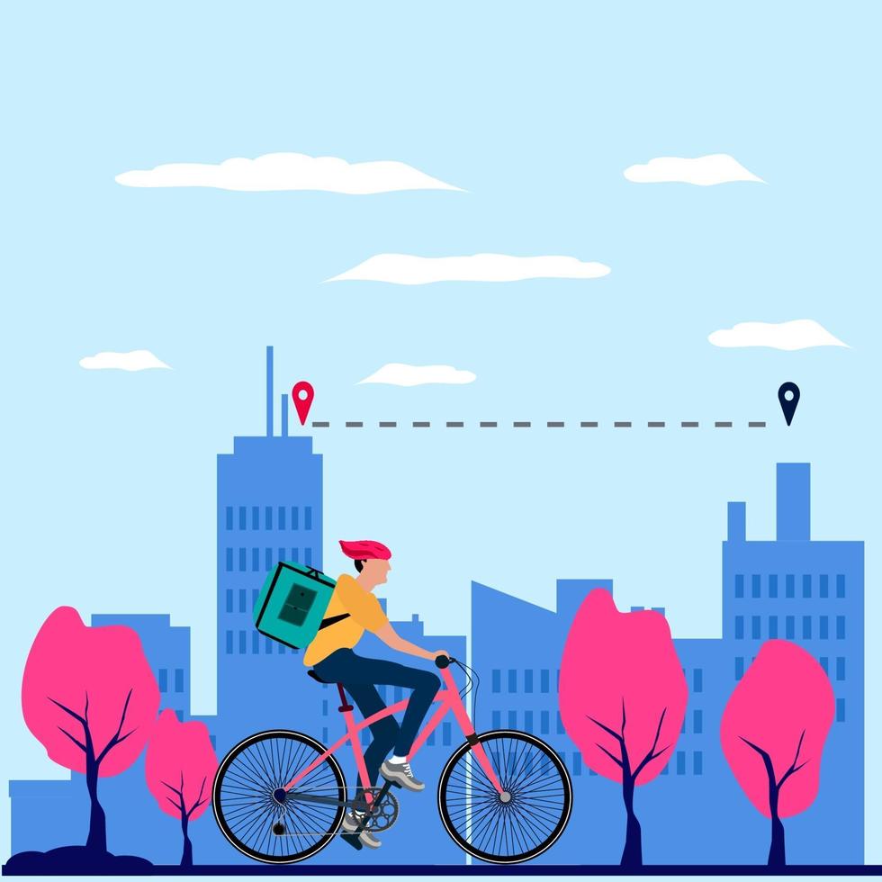 delivery man who delivers to the destination using a flat bike design illustration vector