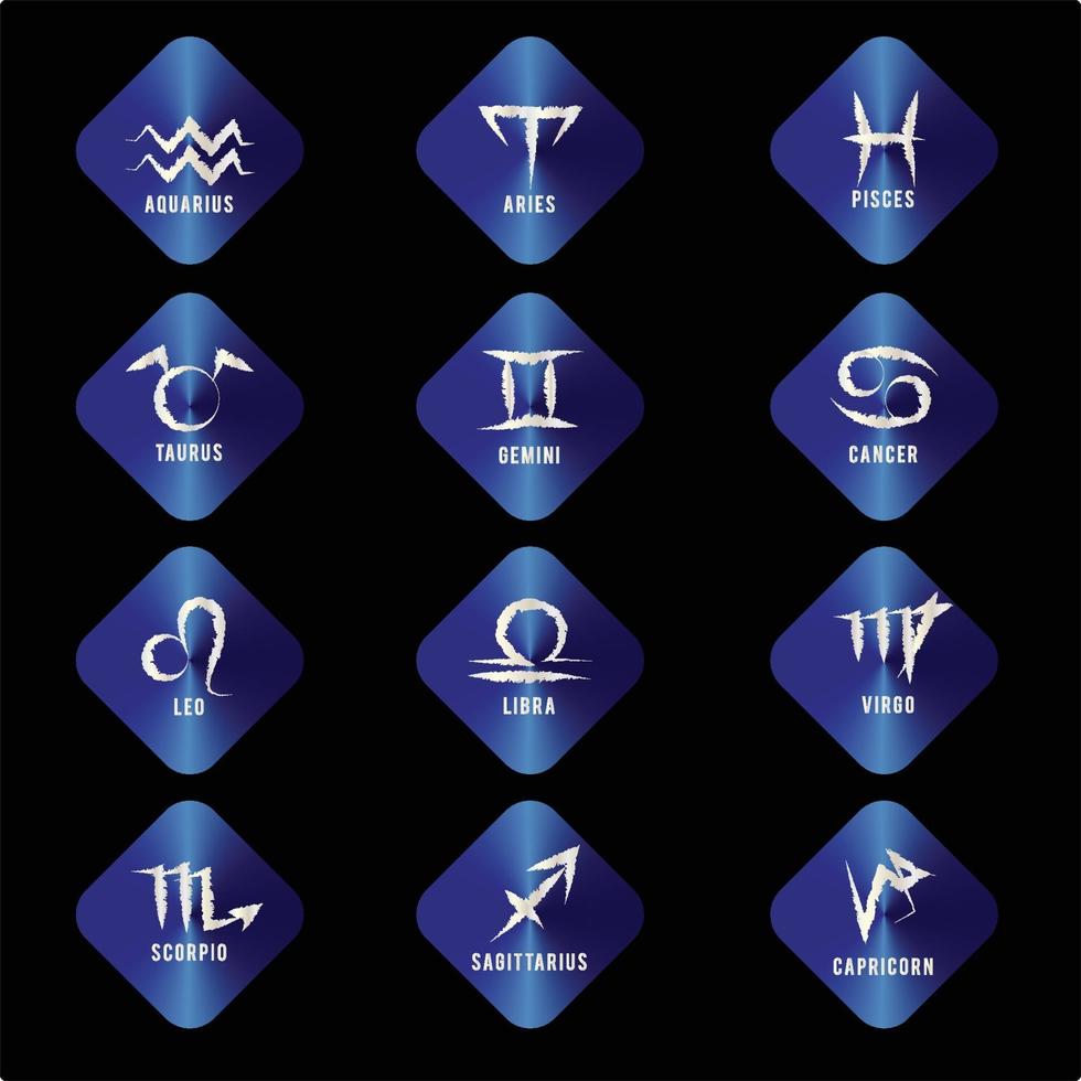 Zodiac icon Set. Star sign for astrology horoscope. Blue button color and white zodiac sign vector