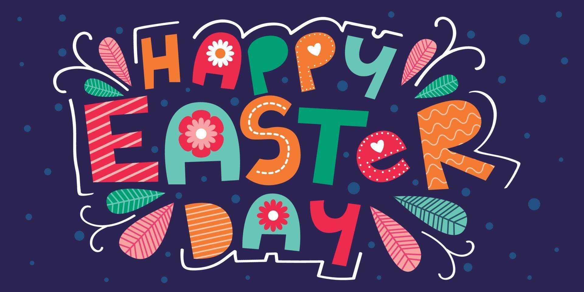 Happy Easter Day hand-drawn lettering vector