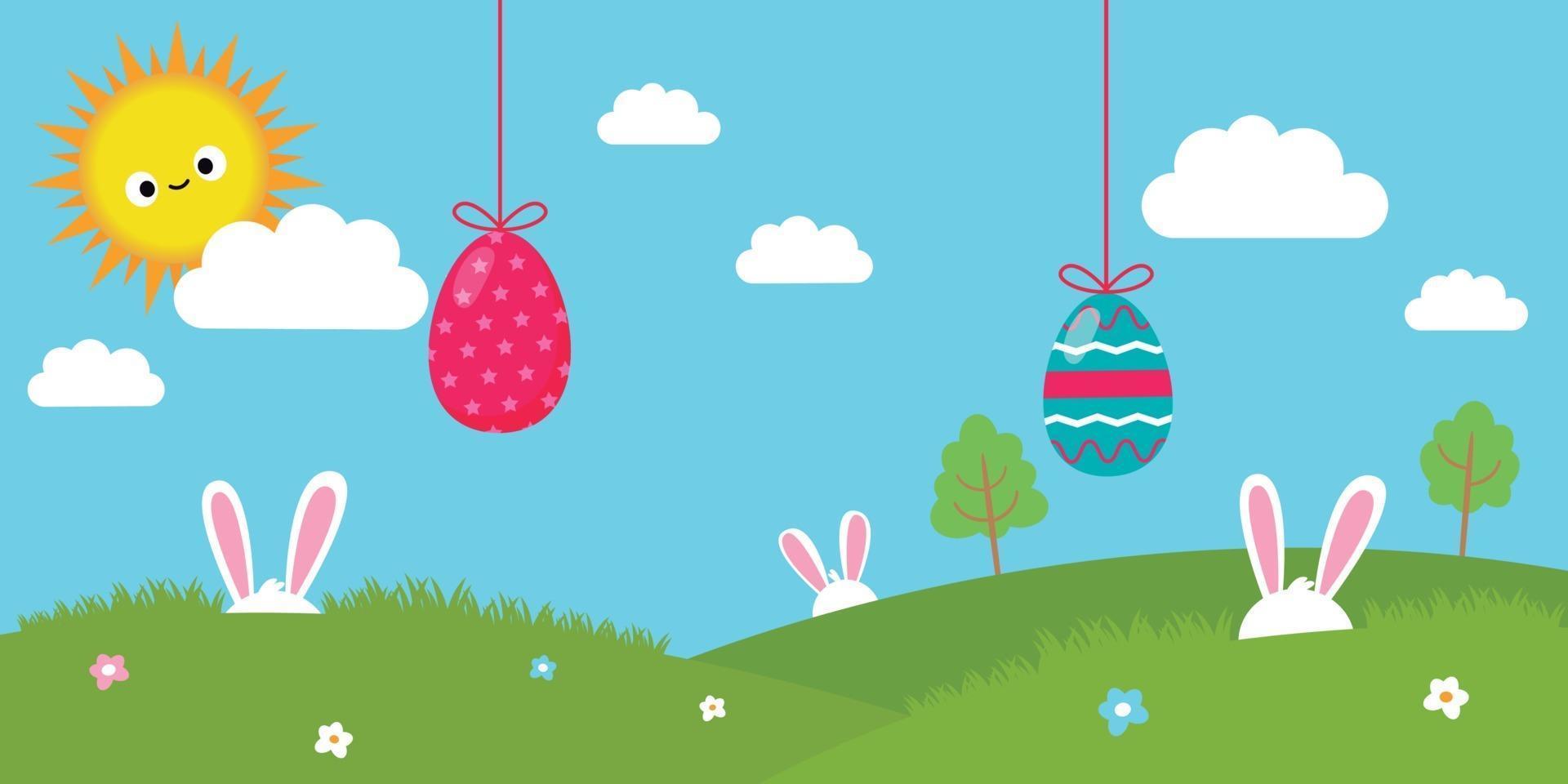 Happy easter day landscape background vector