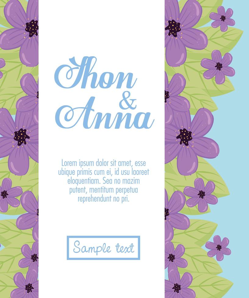 Tarjeta de felicitación floral con flores para invitación de boda. vector