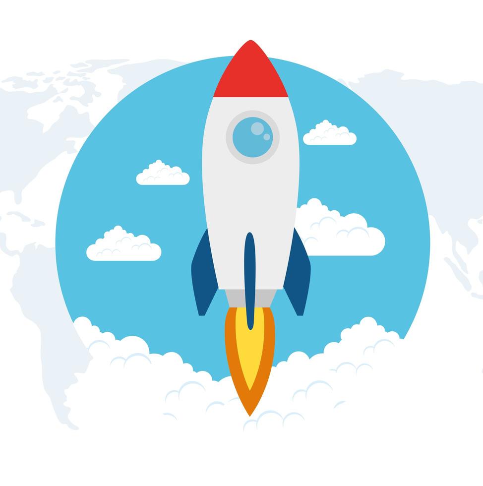 Business startup concept banner with rocket launching vector