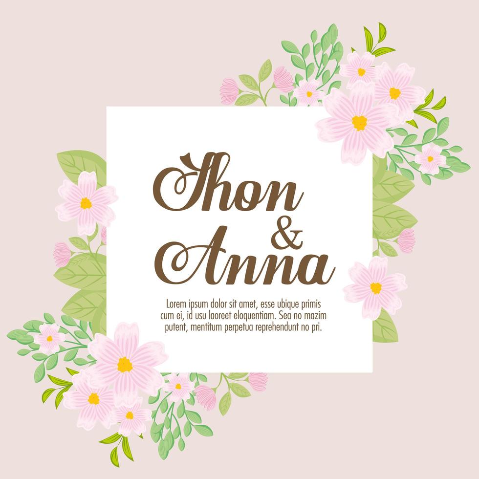 Tarjeta de felicitación floral con flores para invitación de boda. vector