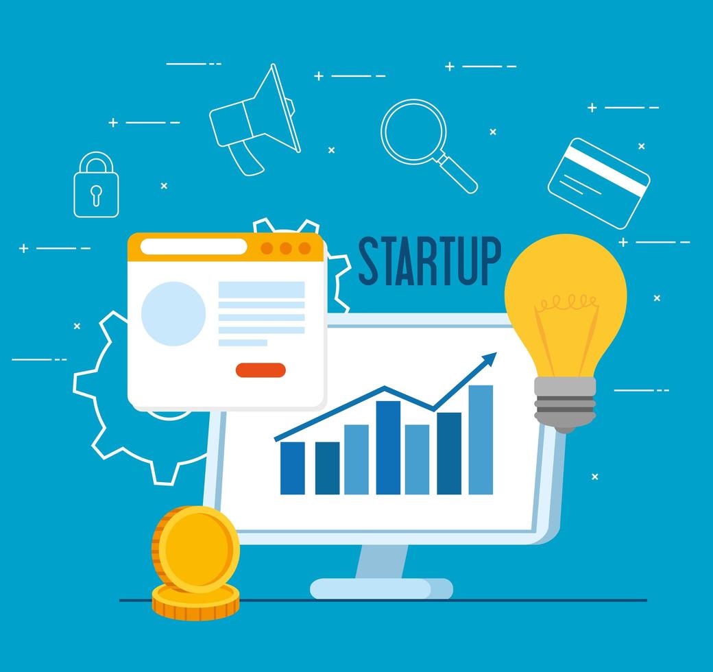 Startup business concept banner with economic icons vector