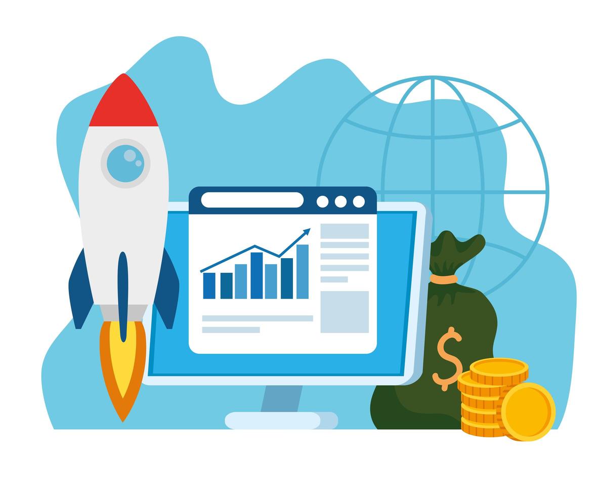 Startup business concept banner with rocket launching vector
