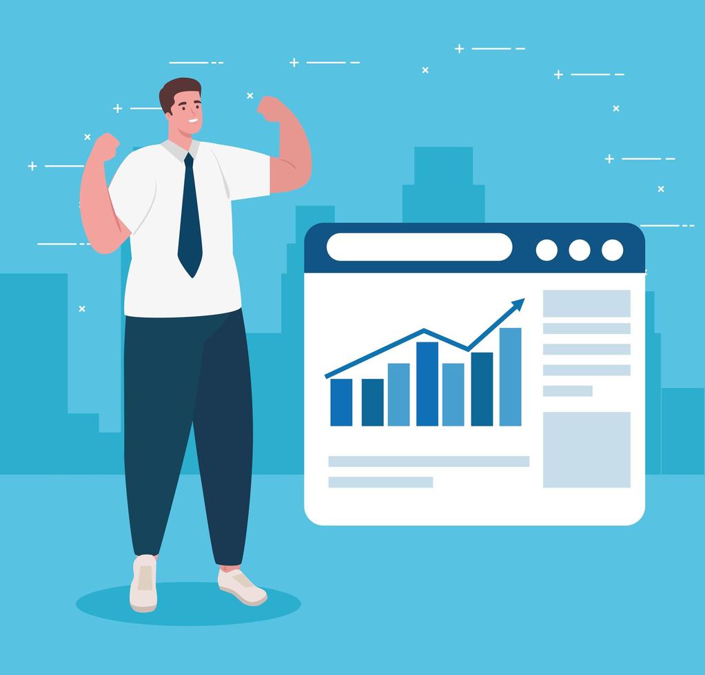 Startup business concept banner with businessman with a webpage vector