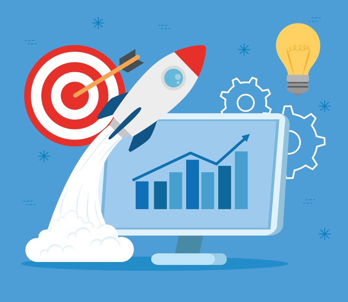 Startup business concept banner with rocket launching vector