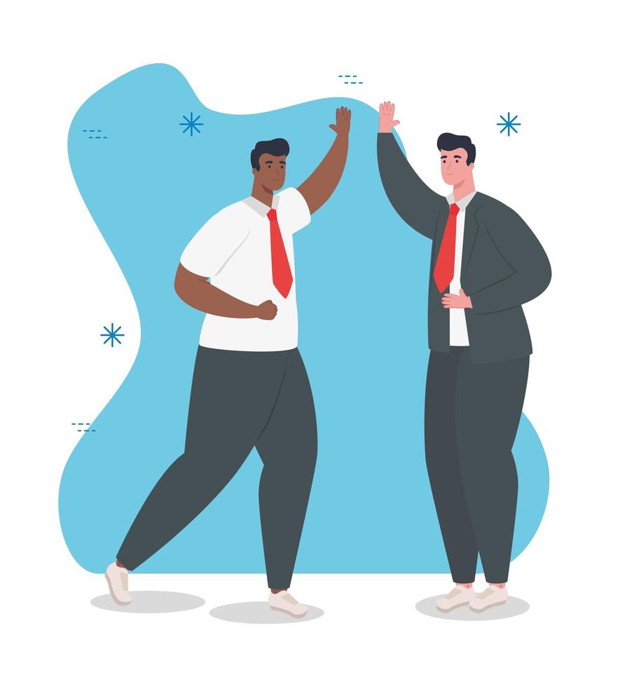 Interracial business men doing a hi-five vector