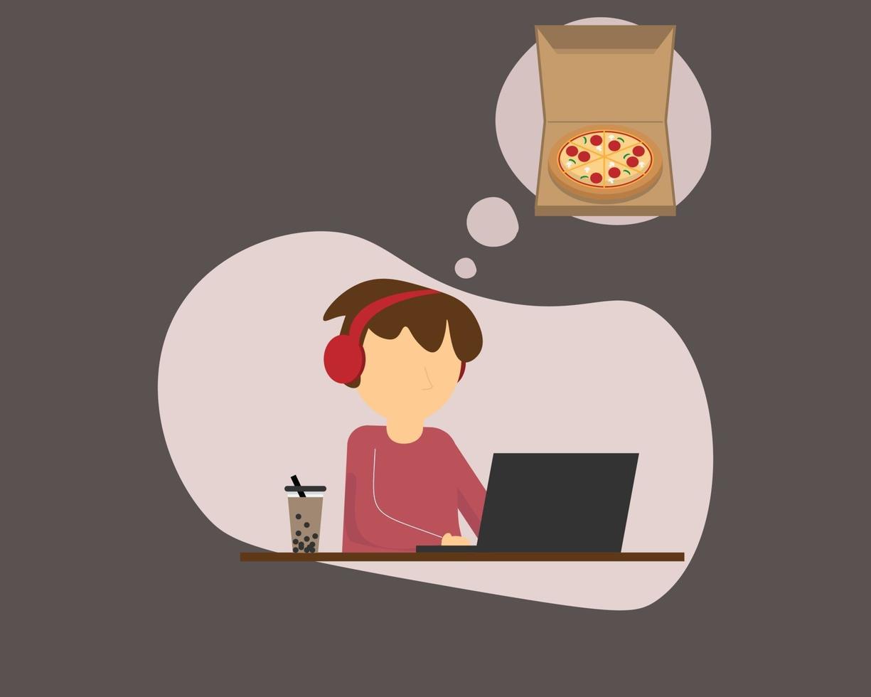 working from home and wanting to order food delivery 2013393 Vector Art