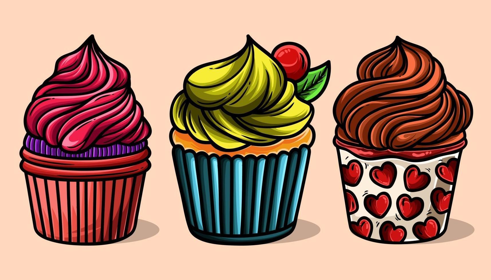 alimentos dulces sabrosos postres cupcakes realistas con varios rellenos surtido conjunto aislado vector