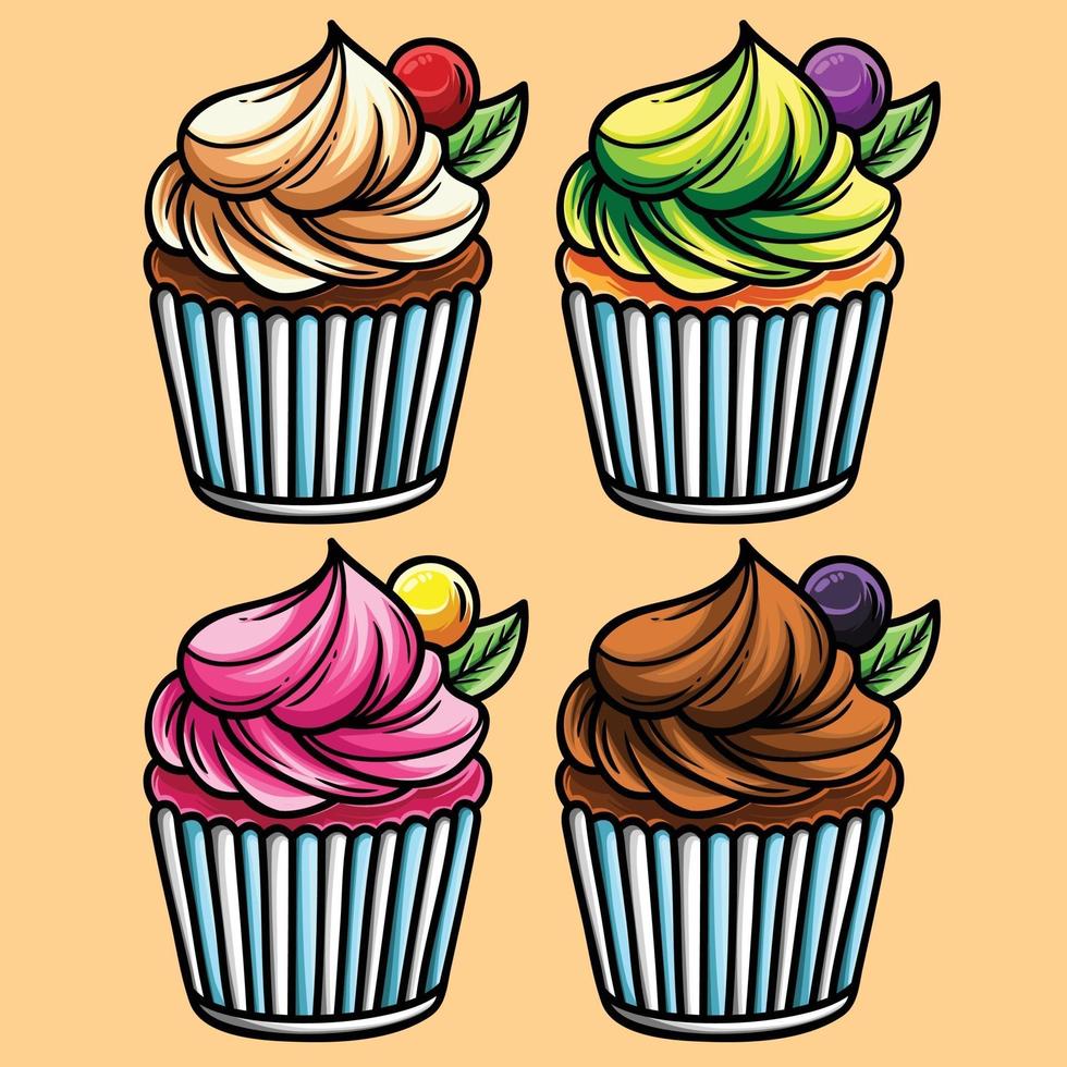 Sweets food creamy cupcakes with different flavors vector image