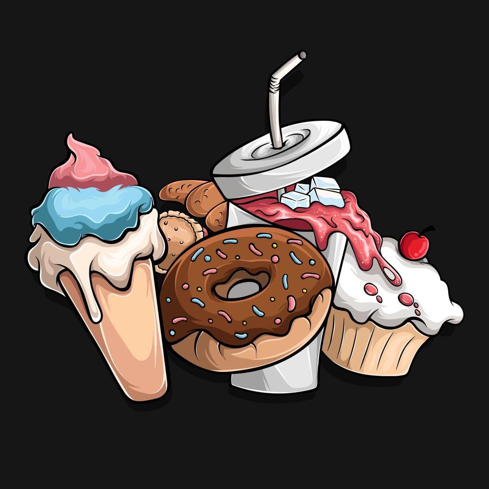 deliciosos postres de verano, hermosa ilustración con alta calidad y sombras vector