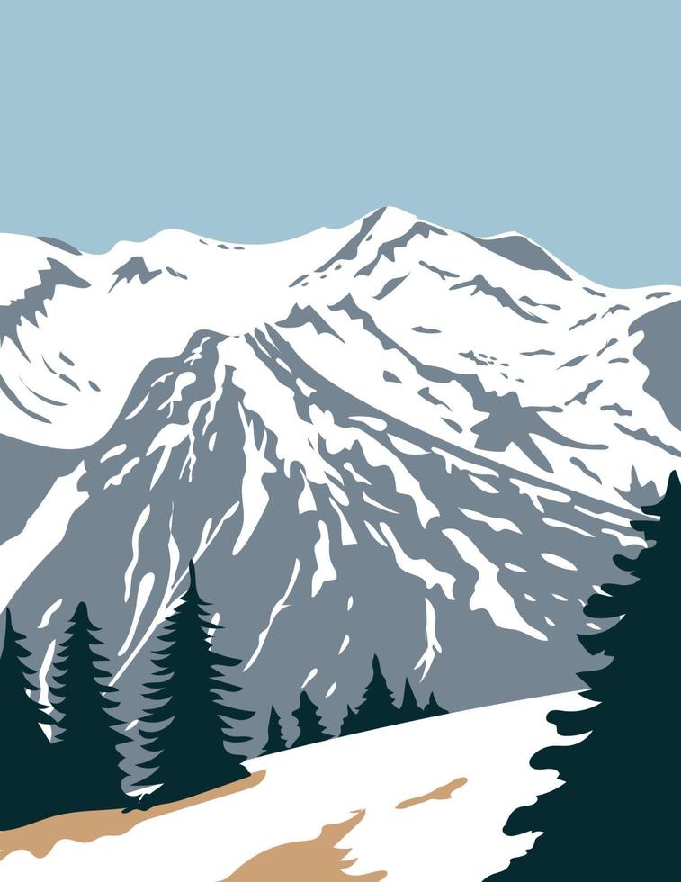 Olympic National Park  with Summit of Mount Olympus in Washington State United States WPA Poster Art vector