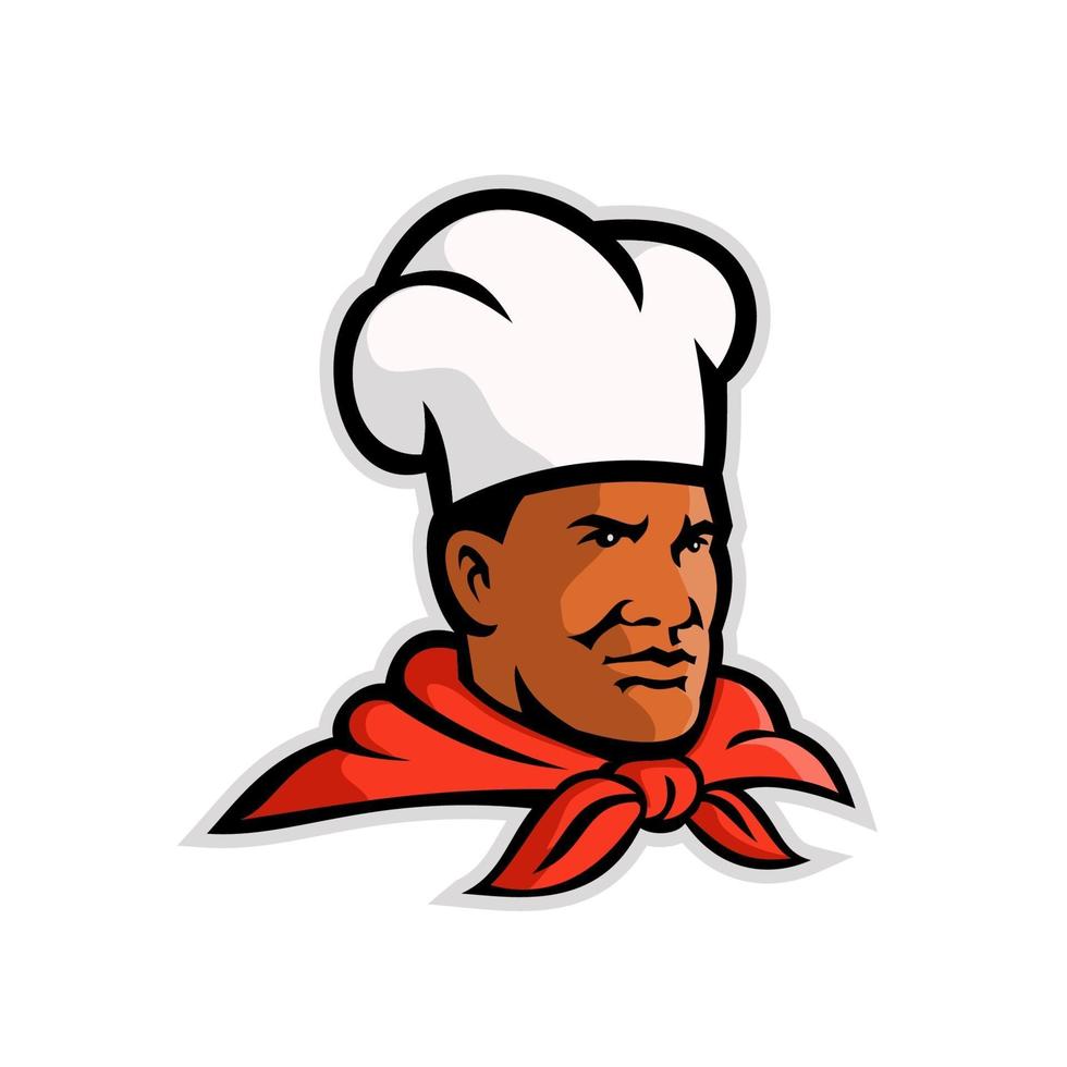 African American chef head side view retro vector